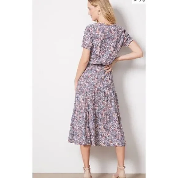 Nation LTD Martine Knit Midi Dress Size Small Floral Print Tiered Smocked Waist - Picture 6 of 16